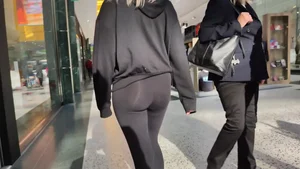 Blonde teen in see thru leggings