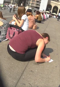 Cute girl with see thru leggings showing her thong and nice ass
