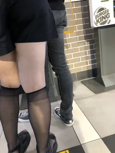 Girl in a Red Top And Shorts With Transparent Knee-Socks And Sandals on Her Feet Fast Food Restaurant Creepshots Gallery