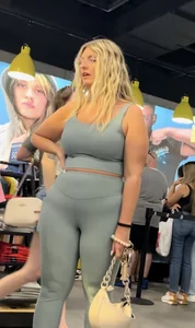 Plump Dumpy Blonde MILF in turquoise two-piece Spandex