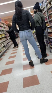 Sexy Asian girl grocery shopping in tight jeans with a nice ass