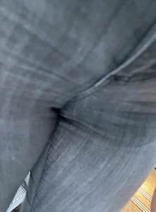 Candid cameltoe in tight grey jeans closeup