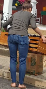 Candid Girl in Slippers and Tight Blue Jeans at a Street Market Creepshots Gallery