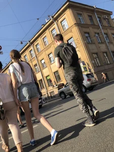 Skinny Legs in Denim Shorts City Street Candid Pics