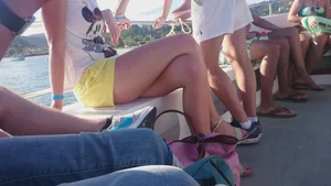 Milf in yellow shorts with vpl and a wedgie