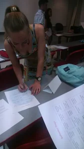 Small Boobs Visible Under Blouse of a Bending Over Girl Office Creepshot