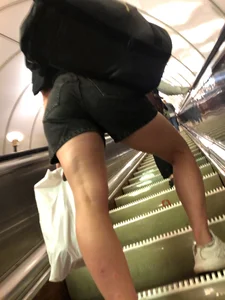 Nice Muscly Legs And Firm Butt - Fit Candid Girl in Shorts on the Subway Escalator Creepshots