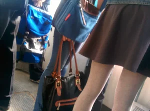 Candid Teen in a Skirt And White Pantyhose Public Bus Photos