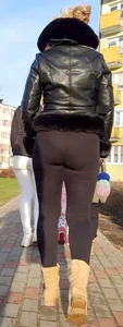 Black leggings and white jeans