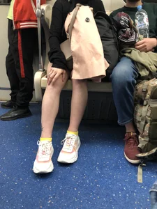 Blonde in a T-Shirt Dress With Hot Legs Subway Train Creepshots