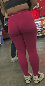 Fat ass shorty Asian with dark pink Alphalete at the