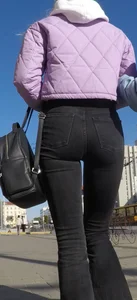 Juicy ass in black tight jeans and nice skinny legs street closeups