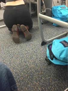 Girl in Tight Pants in College Classroom Candid
