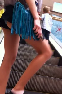 Gorgeous Ass in Mini Shorts With Panties Peeking Out - Escalator Upshorts Creepshot