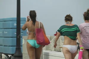 Saint Patrick's Day girls in bikinis at Deerfield Beach in Florida