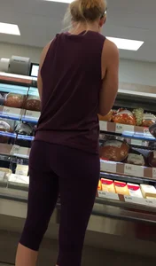 Blonde bubble butt babe shopping in tight purple leggings