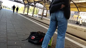 Tight Jeans at the Trainstation + Bending Over