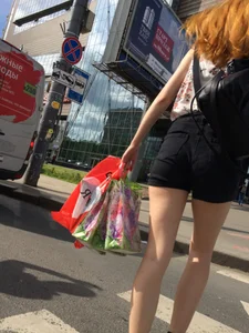 Hot Ginger In Shorts With Hot Legs in a Public Bus and on a Crosswalk Creepshots Gallery