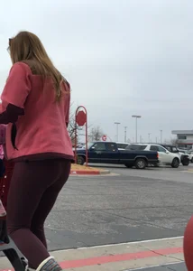 Target milf with a decent ass in maroon leggings
