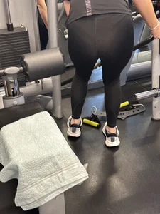 Blond bends in front of me with vpl at gym