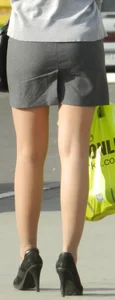 Candid Girl With Nice Legs in Pantyhose on Stiletto Heels, Nice Mini-Skirt