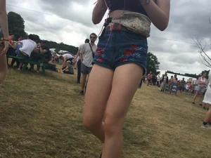 Hot candid teens in shorts at the countryside festival, amazing set of creepshots
