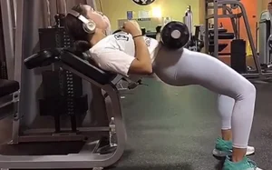 Sexy brunette gym girl in different leggings with a nice ass