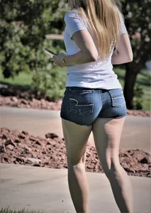 Cute Blonde in Jean Shorts