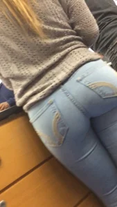 Cute Ass in Blue Tight Jeans Closeup