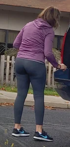 Chubby Girl in Grey Leggings at a Parking Lot Creepshots Collection