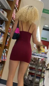 Blonde Whore in Tight Maroon Dress