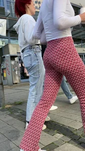 Hot university student in tight red leggings