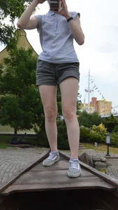 Nice Candid Girl in Shorts With Pale Legs Park Photo
