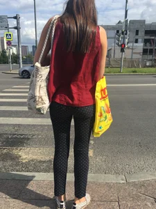 Nice Girl in Tight Polka Dot Pants Street Candid