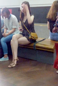 Hot Pale Girl in Sandals and a Dress with Long Sexy Legs Creepshots
