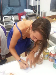 Sexy French girl with nice tits showing some cleavage and bra while working