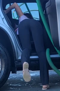 bend over cleaning in leggings