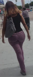Black babe with a nice ass in tight jeans and vpl