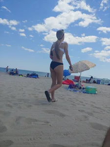 A Nice Hunched Candid Skinny Girl in Swimsuit at a Beach Creepshot