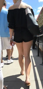 Blonde bending over in black shorts with vtl