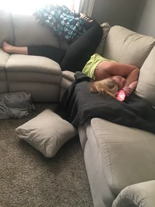 Girl in Leggings Asleep on a Couch in a Strange Pose Home Creepshot