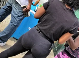 Ebony babes in pink patterned and black leggings with nice asses