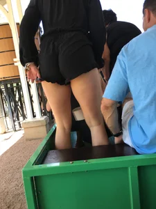Blonde bending over in black shorts with vtl