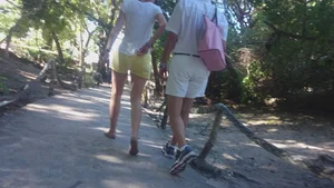 Milf in yellow shorts with vpl and a wedgie