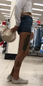 Slim tatted succubus in cheeky jean shorts