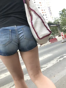 Hot Butt in Jean Mini Shorts And Great Legs With Bruisers on a Crosswalk Creepshots Collection