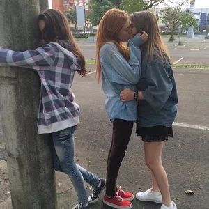 Girls Kissing on the Street Candid
