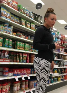 Black and white patterned leggings booty on cute girl at Target