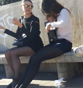 Hot Girls in Skirts, Pantyhose and Sunglasses City Park Candid Photos