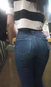 Girl with perfect body and incredible butt in blue jeans [OC]